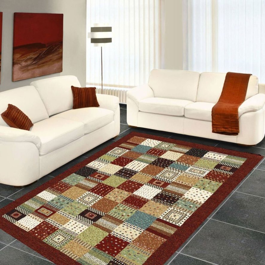 Woodstock Red Multi Square Patterned Rug