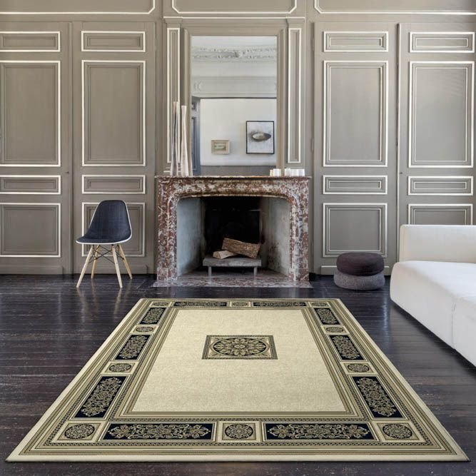 An image of Da Vinci Patterned Cream and Black Rug - 240cm x 340cm