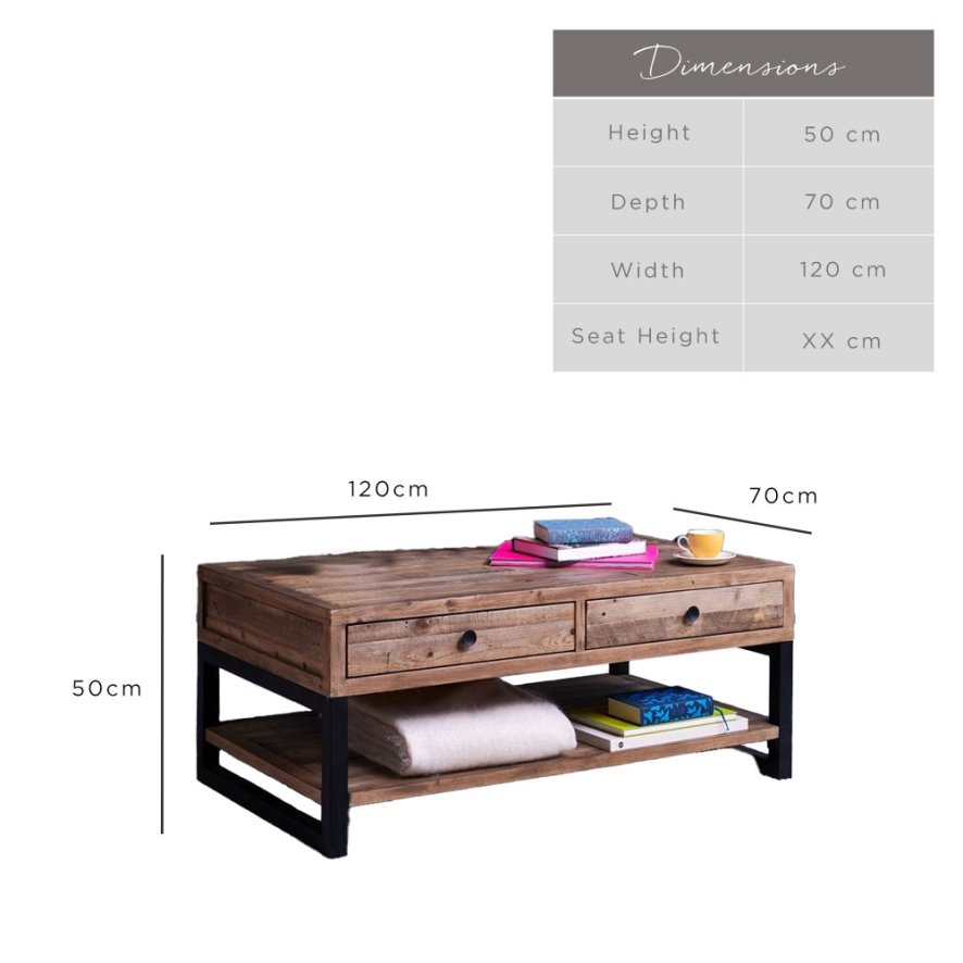 Adelaide Industrial Style Coffee Table With Drawers Woods Furniture