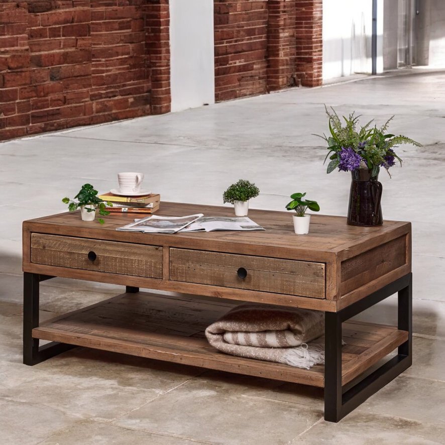Adelaide Industrial Style Coffee Table With Drawers - Woods Furniture