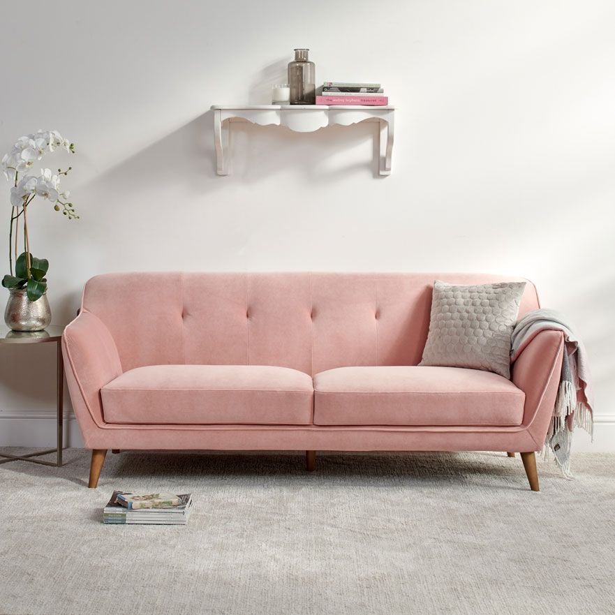 Freddie 3 Seater Dusty Pink Sofa, Pink Console Table Uk