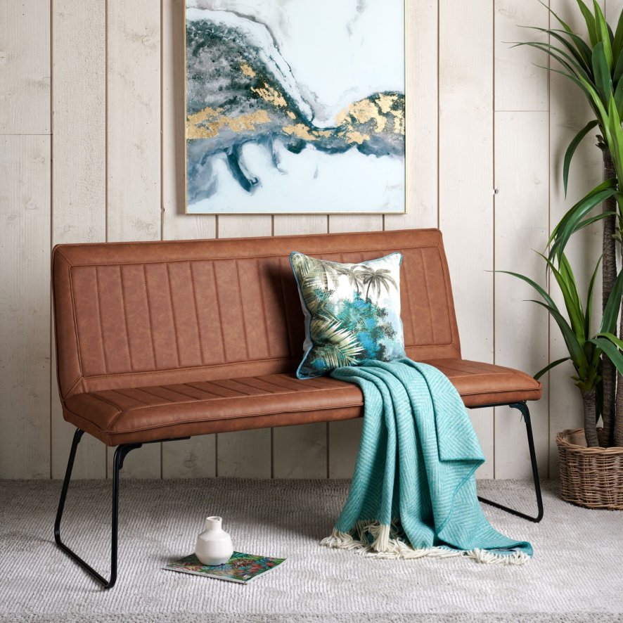 York Tan Dining Bench Upholstered Bench With Back Woods Furniture