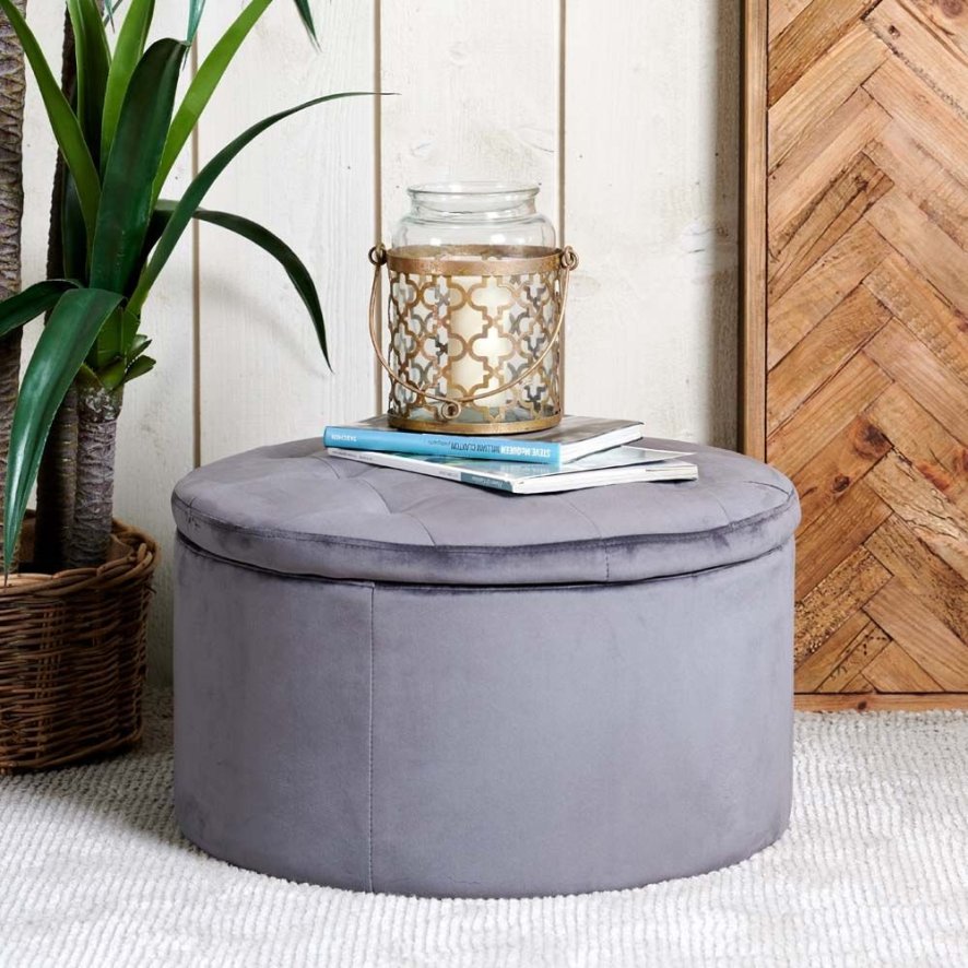 Ruby Storage Ottoman - Grey Velvet | Grey Ottoman - Woods Furniture