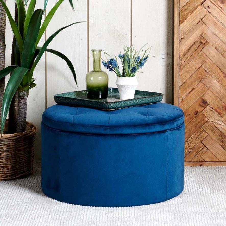 Ruby Storage Ottoman Navy Velvet Navy Ottoman Woods Furniture