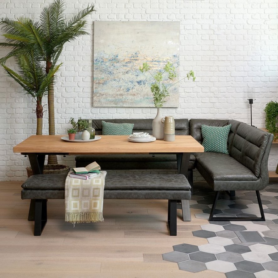 Industrial Grey Faux Leather Padded Bench Seat Woods Furniture