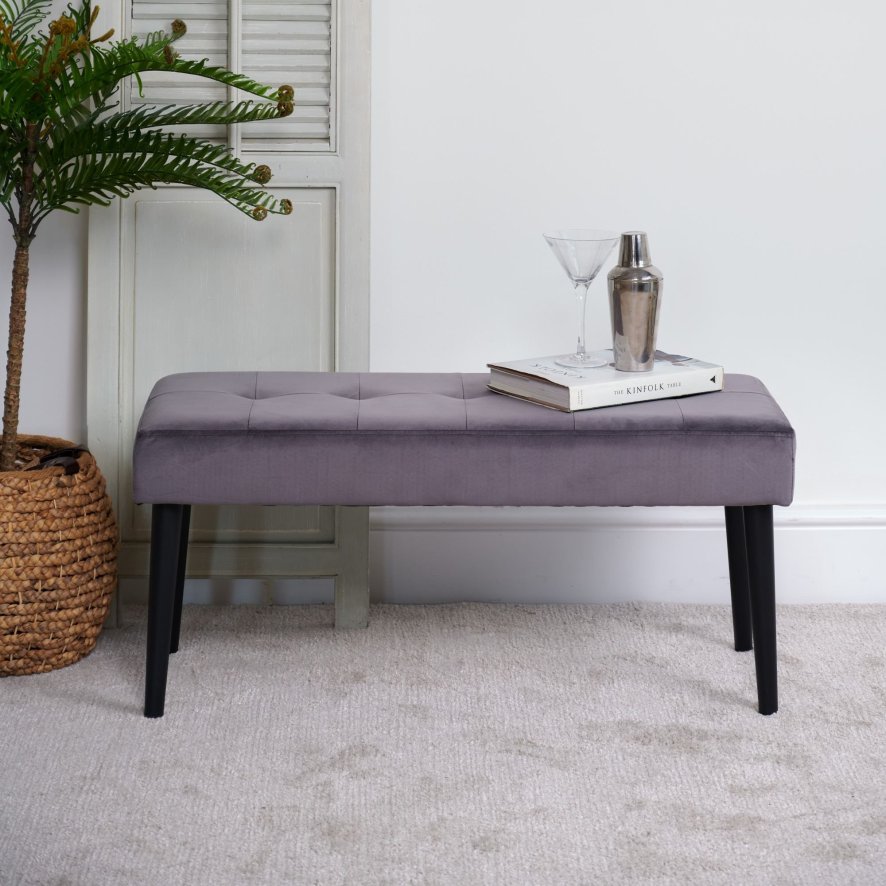 Grey Velvet Bench Seat