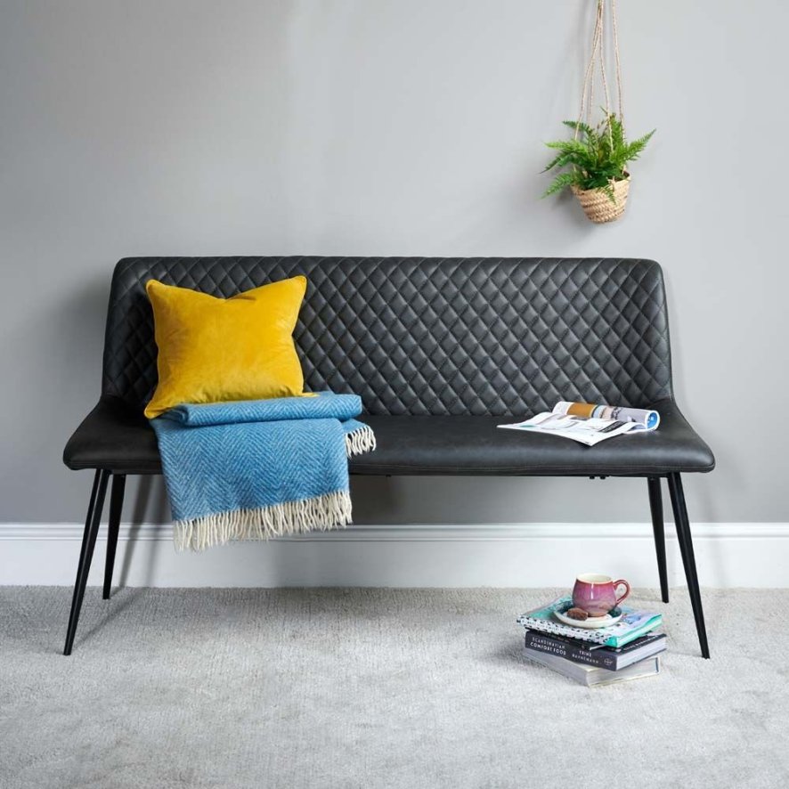 Ripley Grey Leather Upholstered Bench With Back