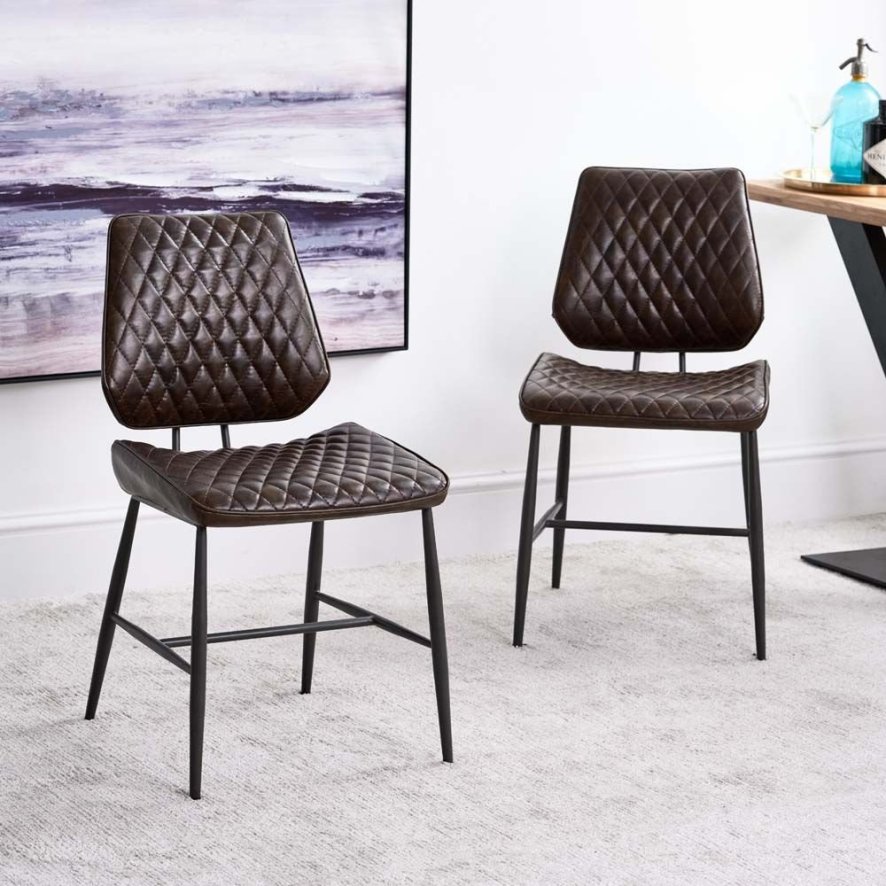 Digby Brown Leather Dining Chairs With Metal Legs