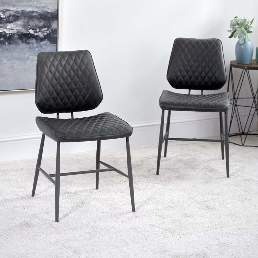 Digby Grey Leather Dining Chairs With Metal Legs