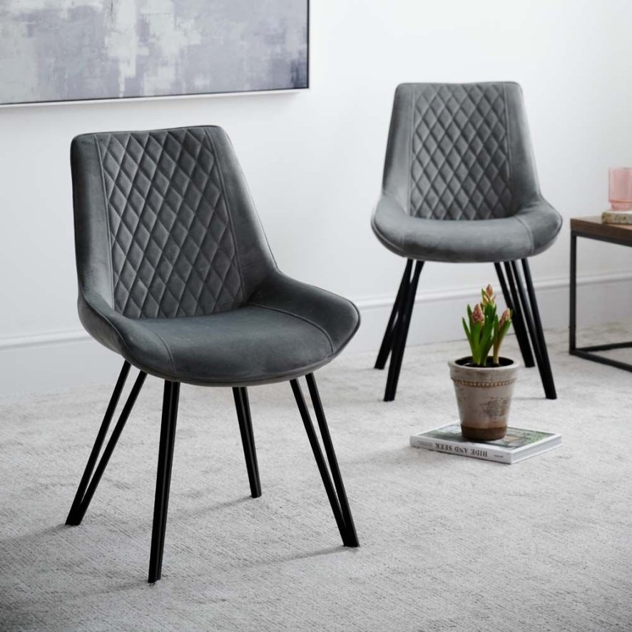 Chase Light Grey Velvet Dining Chairs, Light Blue Faux Leather Dining Chairs