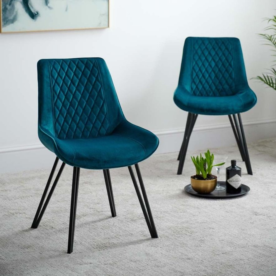 Chase Teal Velvet Dining Chairs (Set of 2)