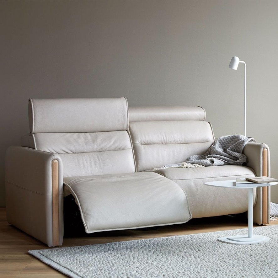 An image of Stressless Emily 2 Seater Sofa - Wood Arms - Wood Arm - Noblesse Leather