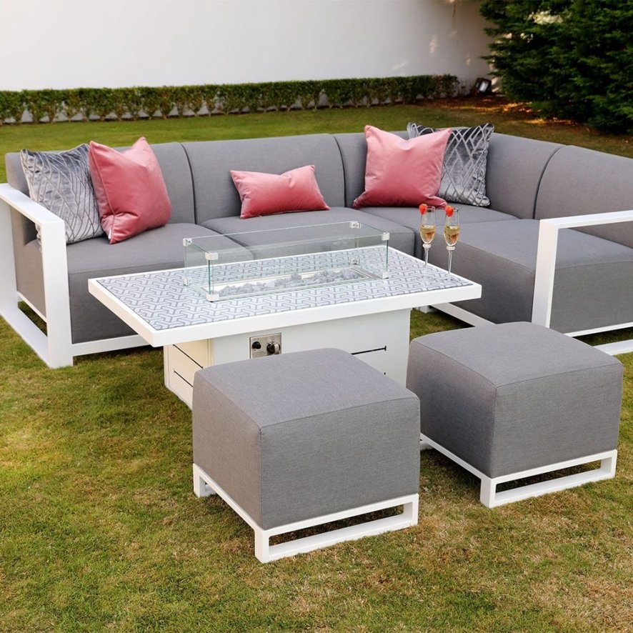 An image of Del Mar Outdoor Sofa Set and Coffee Table with Fire Pit