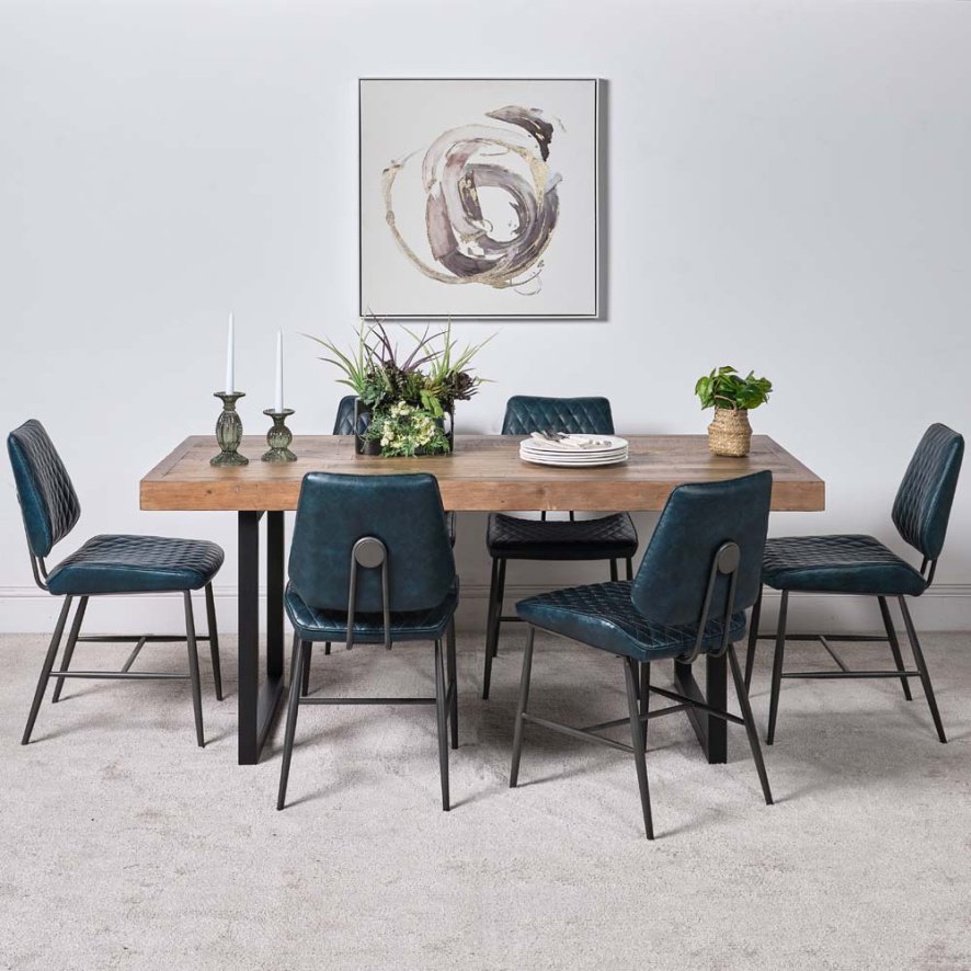 An image of Adelaide 180cm Dining Table and 6 Digby Dining Chairs - Blue