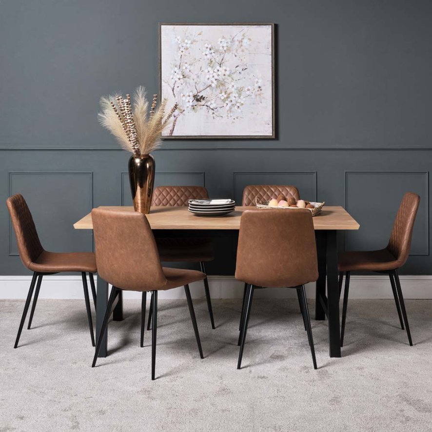 Woods Bromley Dining Table 160cm & 6 Ripley Dining Chairs - Tan