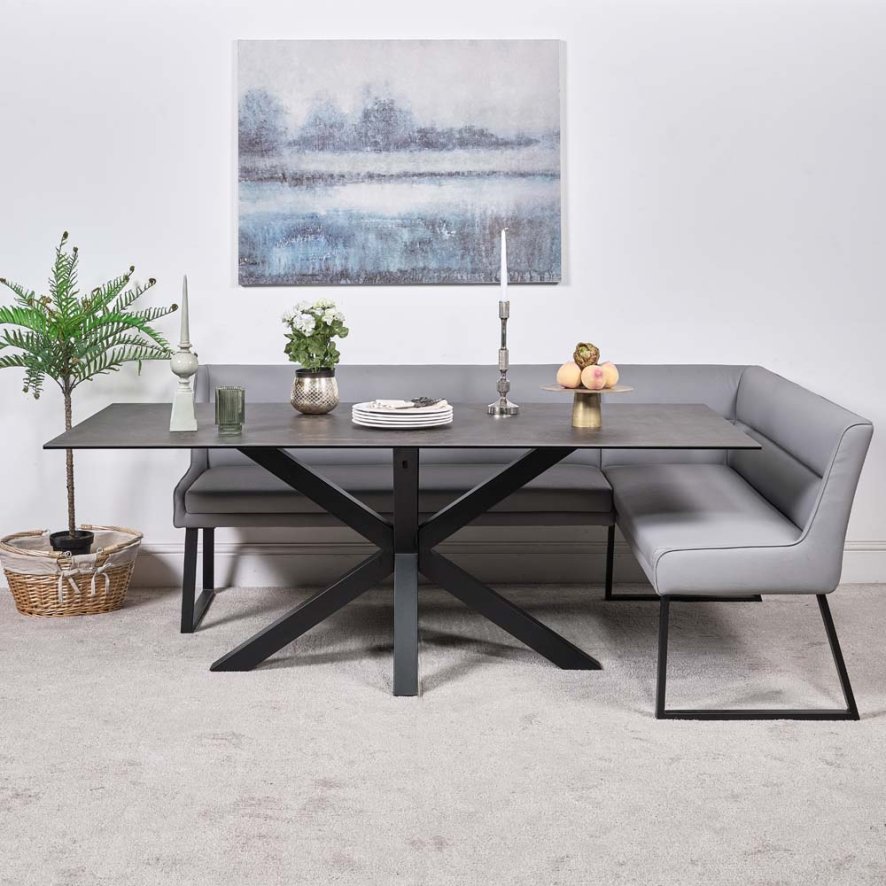 Woods Eastcote Black 200cm Dining Table & Paulo Corner Bench - Grey