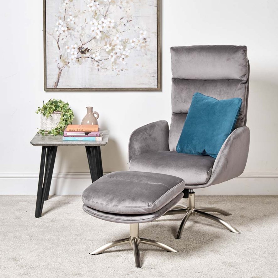 Clearance Helena Chair and Footstool - Grey