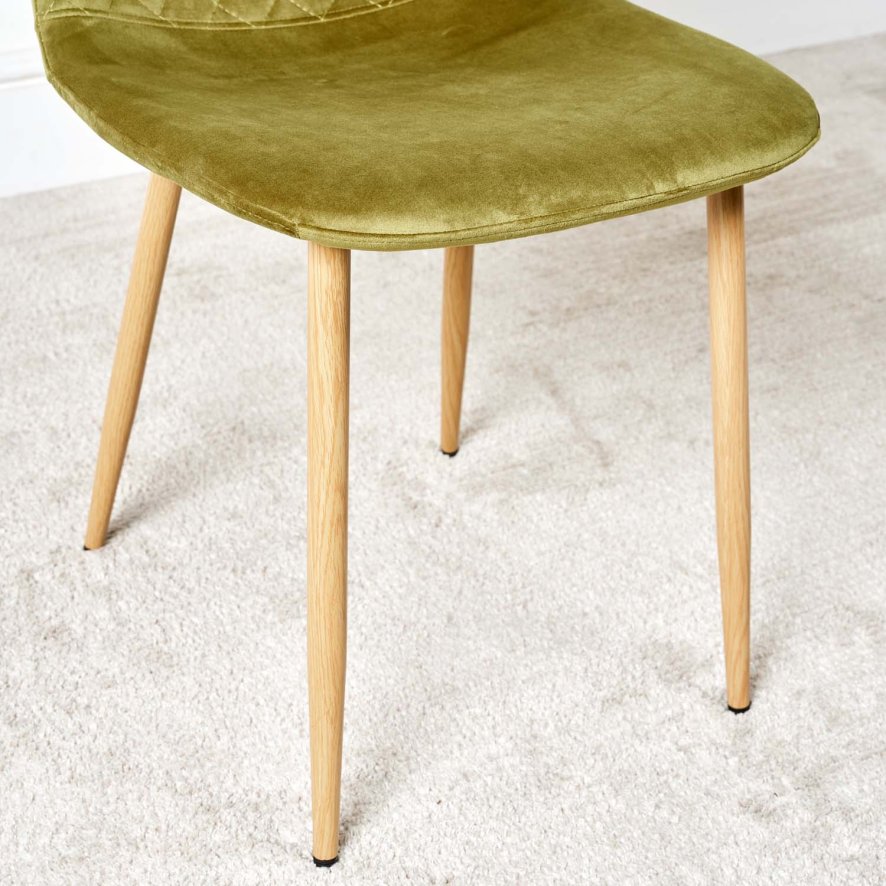 Clearance Archie Dining Chair Oak Effect Legs Light Green (Set of 2