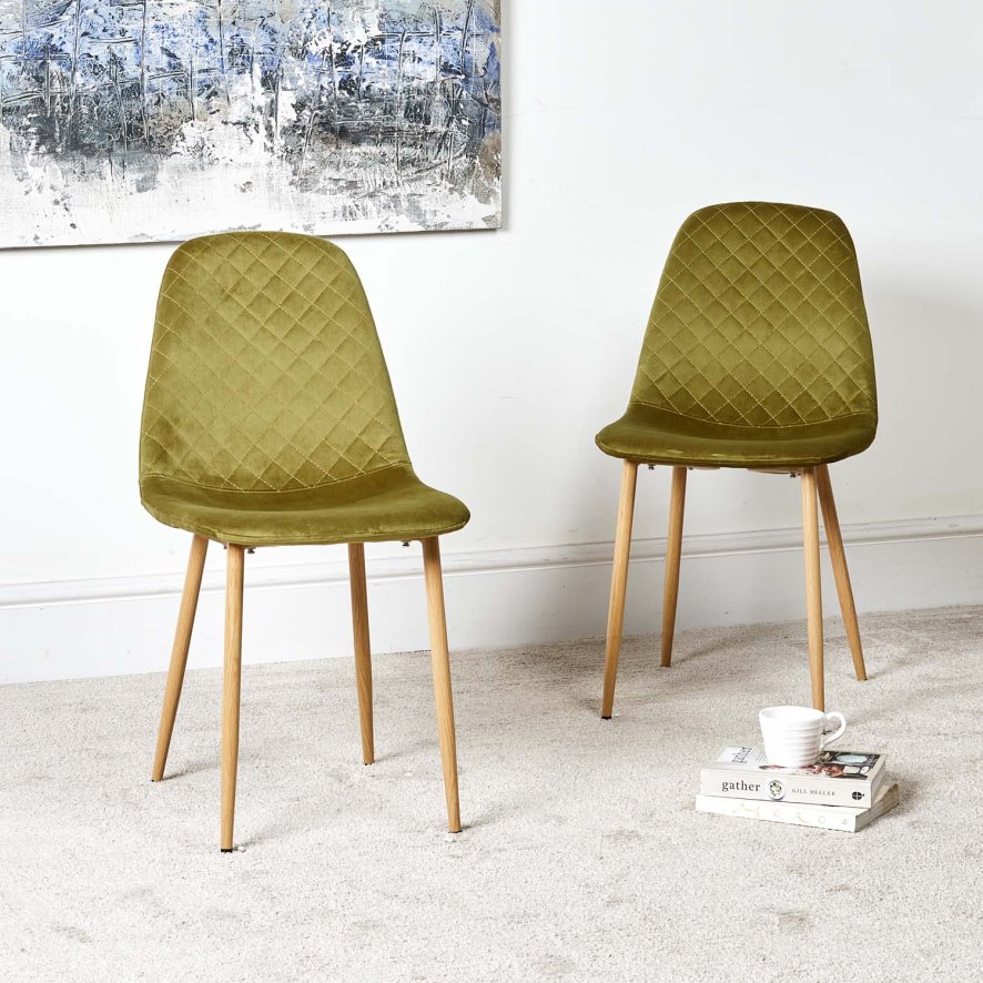 An image of Archie Light Green Dining Chair Oak Effect Legs Set of 2