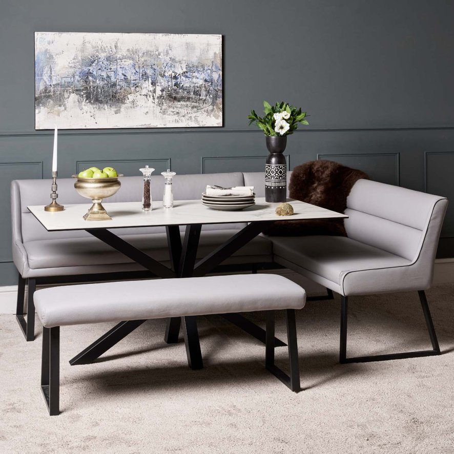 Woods Eastcote White 150cm Dining Table & Paulo Corner Bench (LHF