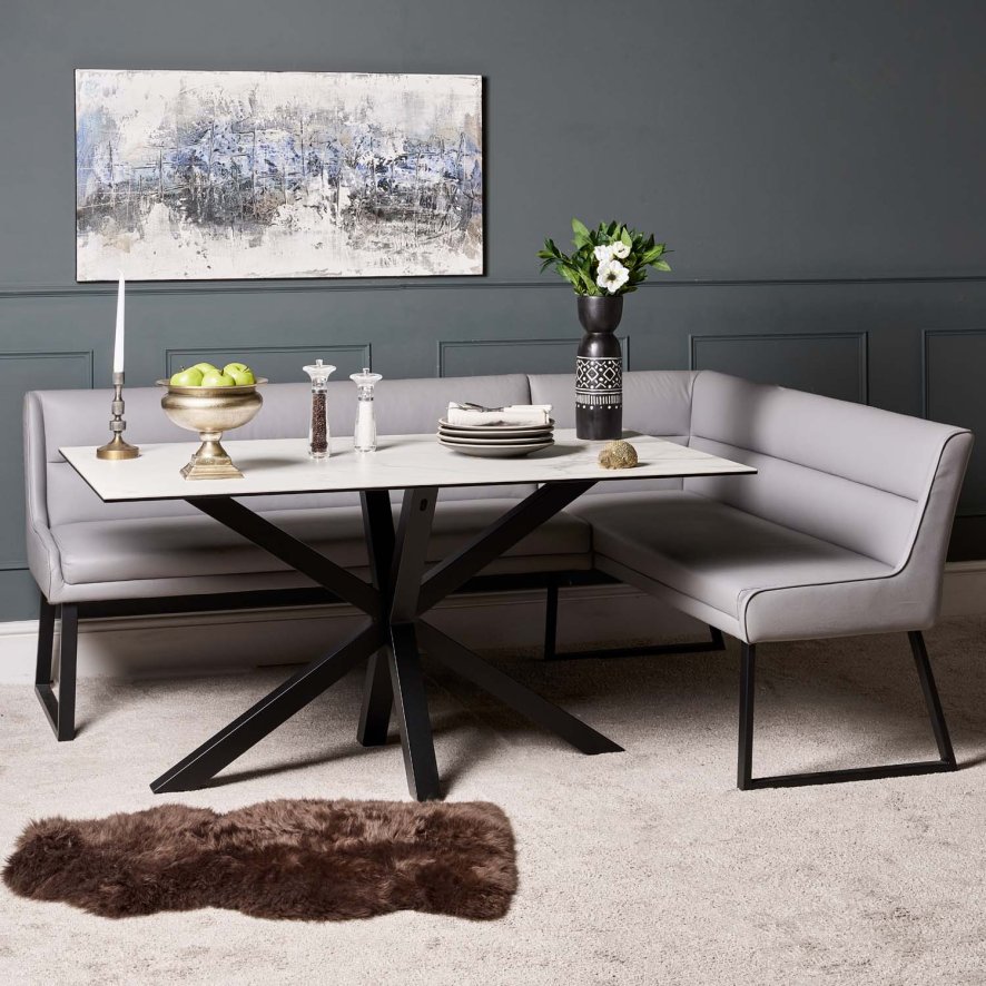 Woods Eastcote White 150cm Dining Table & Paulo Corner Bench (LHF) Grey Woods Furniture