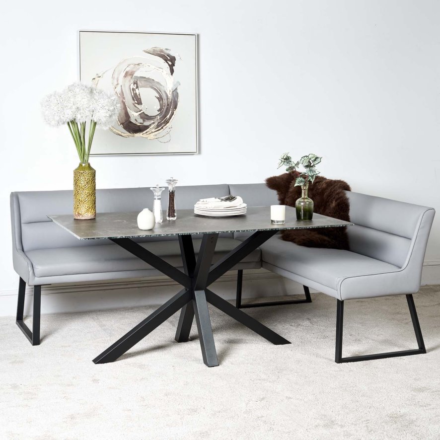 Woods Eastcote Black 150cm Dining Table & Paulo Corner Bench (LHF