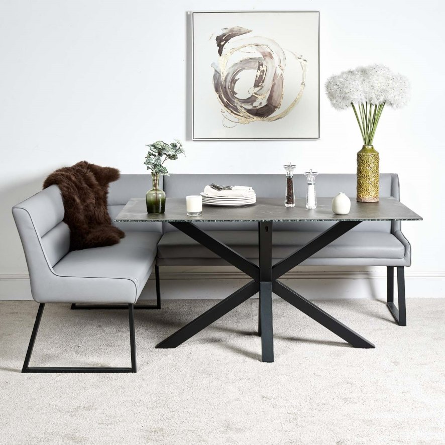 Woods Eastcote Black 150cm Dining Table & Paulo Corner Bench (RHF) - Grey