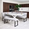 Clearance Ravenna Motion Table in White with Paulo RHF Corner Bench and Paulo Low Bench in Grey