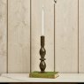 Woods Oval Glass Candle Stick in Green Gold