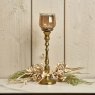 Woods Heptagon Candle Stick in Gold with Removable Chimney Bell Tealight Holder in Brown 29cm