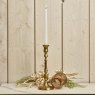 Woods Heptagon Candle Stick in Gold with Removable Chimney Bell Tealight Holder in Brown 29cm