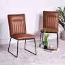 Tan Industrial Leather Dining Chairs With Metal Legs