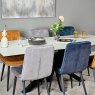 Eastcote White Dining Table with 2x Teal, 2x Gold & 2x Grey Jacob Dining chairs
