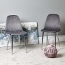 Woods Eastcote White 150cm Dining Table & Archie Chrome Leg Dining Chairs Pink/Grey