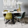 Woods Eastcote White 150cm Dining Table & Archie Chrome Leg Dining Chairs Dark/Light Green