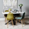 Woods Eastcote White 150cm Dining Table & Archie Wood Effect Leg Dining Chairs Dark/Light Green