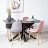 Woods Eastcote Black 150cm Dining Table & Archie Wood Effect Leg Dining Chairs Pink/Grey